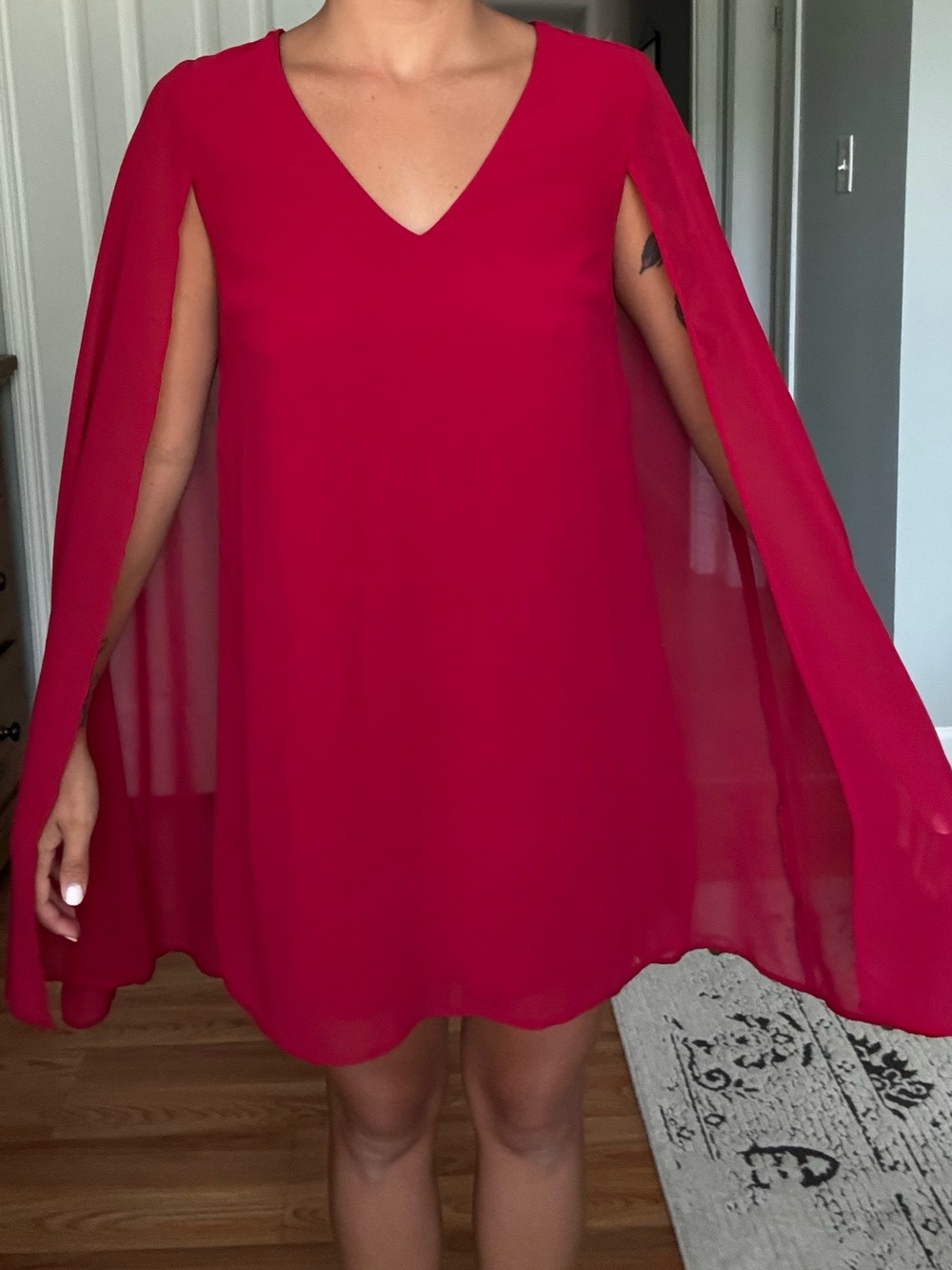 Dainty Hooligan Crimson V-Neck Cape Dress